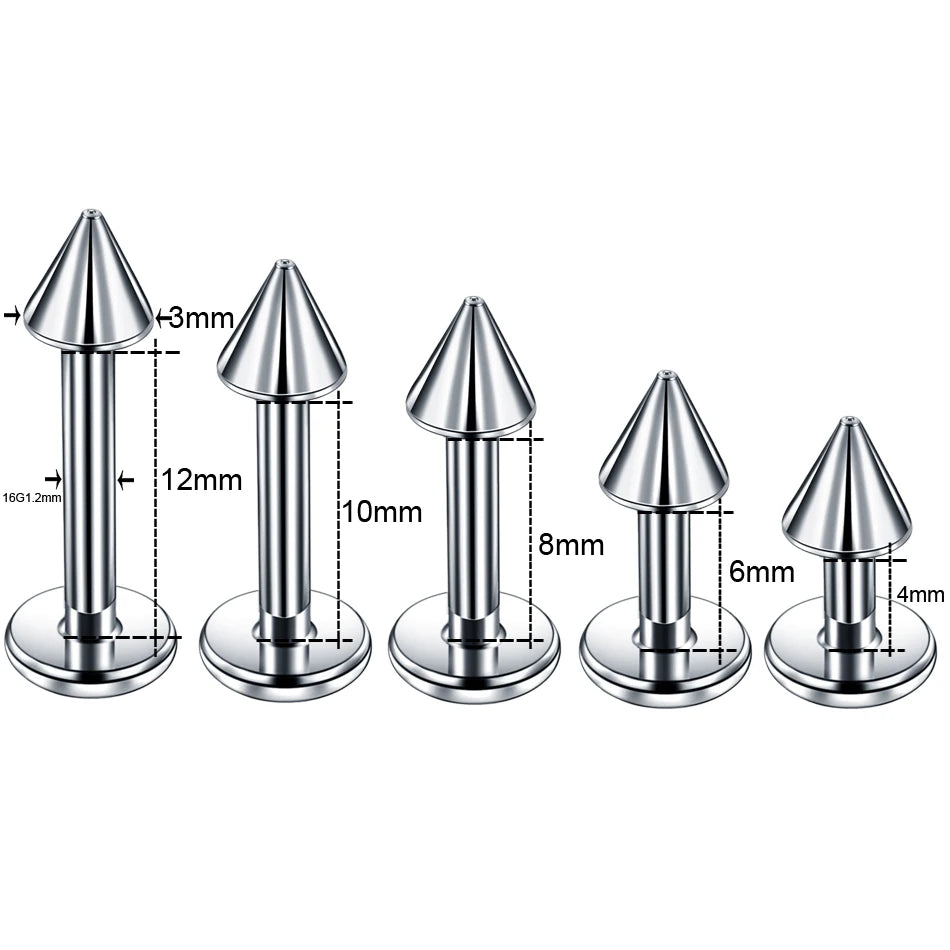 1PC G23 Titanium Spike Labret Stud Nose Lip Helix Bar Stud Taper Tongue Piercing Ear Tragus Cartilage Earring Body Jewelry 16G