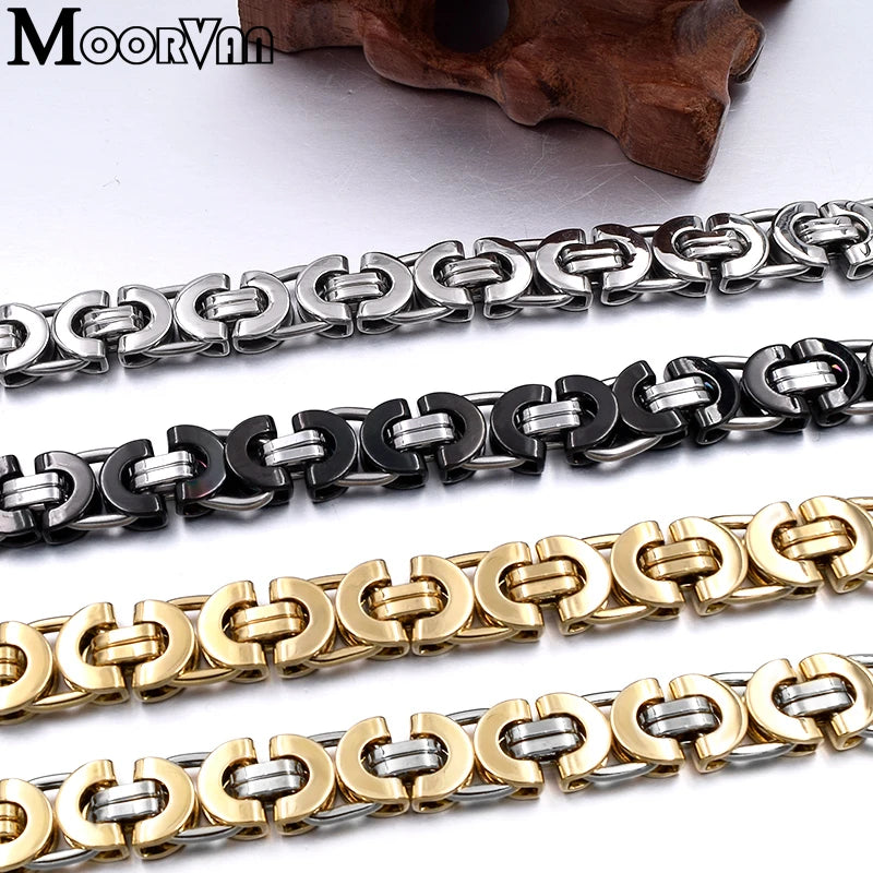 Moorvan Stainless Steel Men Jewelry Set Fashion Egypt Byzantine Bracelet Necklace Sets 11mm Width Jewellery for Women's Man's