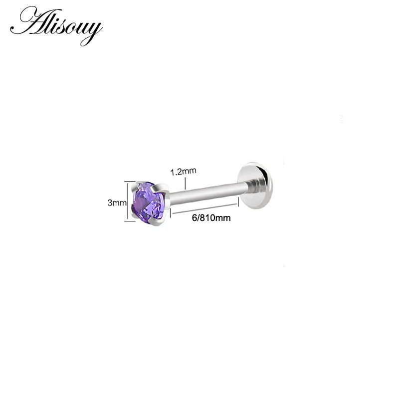 1pc Surgical Steel Zircon Crystal Ear Cartilage Tragus Helix Piercing Labret Lip Studs Ring Internally Thread 16g Body Jewelry