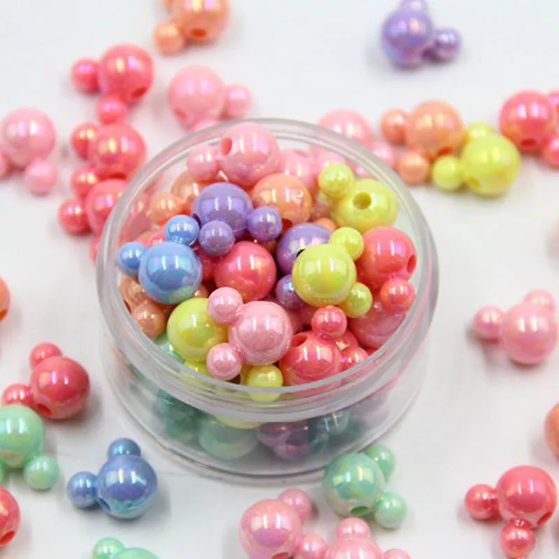 50pcs/Pack DIY Hot Puzzle Handmade Bead Mixed Solid Color AB Exquisite Cartoon Mouse Acrylic Beads For Kids DIY Jewelry Making