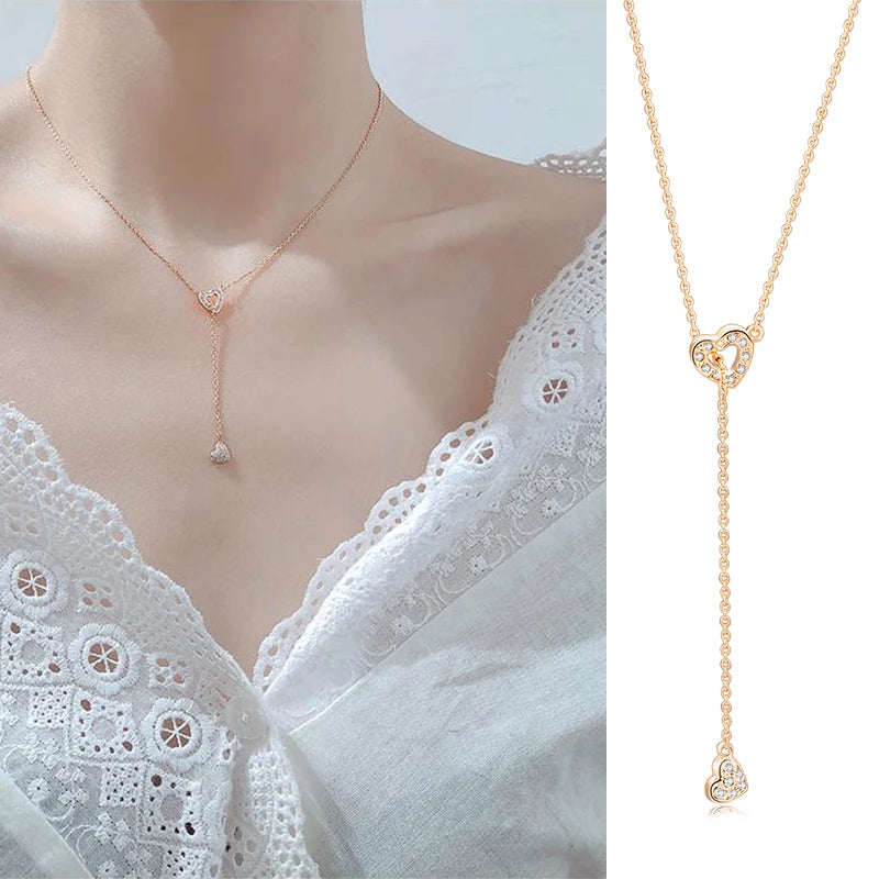 ZHOUYANG  Necklace For Women Heart Linked To Heart Rose Gold Color Fashion Pendant Jewelry Made with Austria Crystal ZYN159