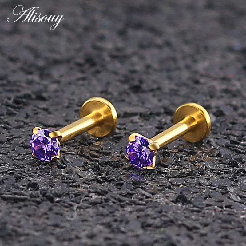 1pc Surgical Steel Zircon Crystal Ear Cartilage Tragus Helix Piercing Labret Lip Studs Ring Internally Thread 16g Body Jewelry