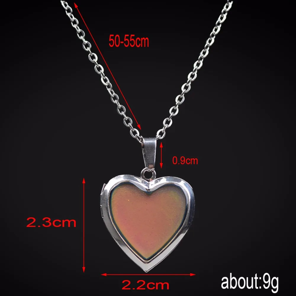 Mood Necklaces Peach Heart Love Pendant Necklace Temperature Control Color Change Necklace Stainless Steel Chain Jewellery Women