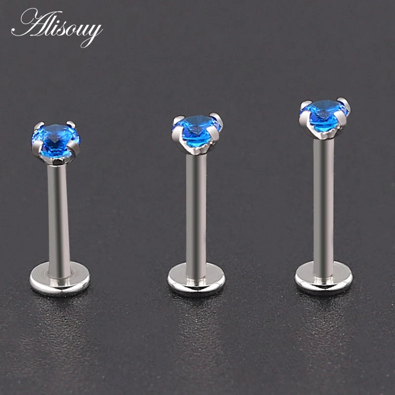 1pc Surgical Steel Zircon Crystal Ear Cartilage Tragus Helix Piercing Labret Lip Studs Ring Internally Thread 16g Body Jewelry