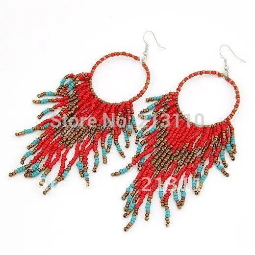 Kymyad Bohemian Earrings For Women Bijoux Big Statement Earrings Fashion Jewelry Beads Tassel Long Earrings Boho Ethnic Jewelry