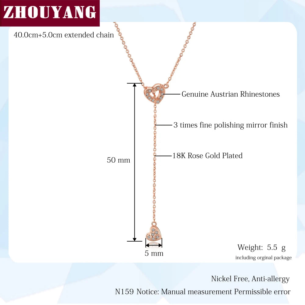 ZHOUYANG  Necklace For Women Heart Linked To Heart Rose Gold Color Fashion Pendant Jewelry Made with Austria Crystal ZYN159