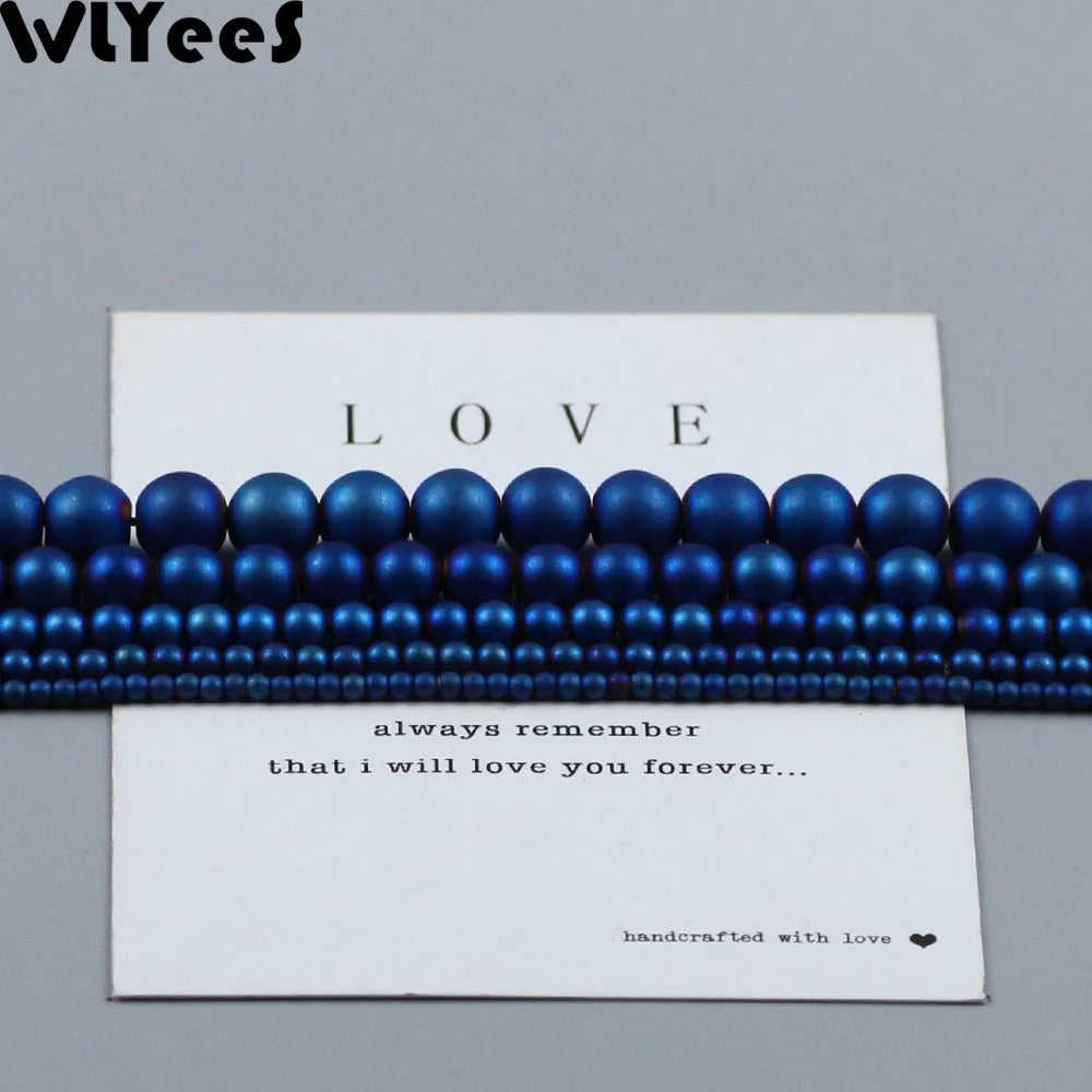 WLYeeS Matte Plating Blue Round Hematite Beads 2-10mm Natural Stone Ball Loose Beads for Jewelry Bracelet Making DIY Accessories