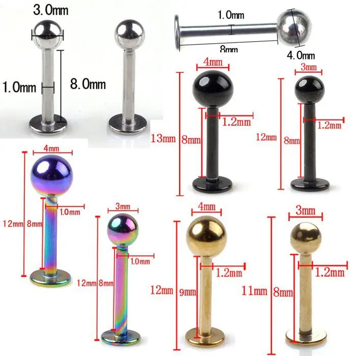 5Pcs/lot 16G 18G Tragus Helix Bar 3-4mm Ball Stainless Steel Labret Lip Bar Rings Stud Cartilage Ear Piercing Body Jewelry