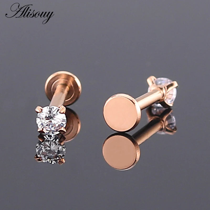 1pc Surgical Steel Zircon Crystal Ear Cartilage Tragus Helix Piercing Labret Lip Studs Ring Internally Thread 16g Body Jewelry