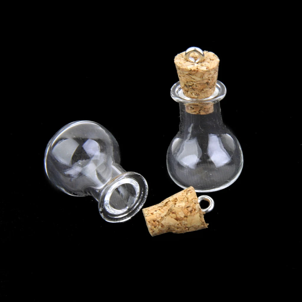 10Pcs Clear Wishing Bottle Pendants Mini Glass Charms Bottle Empty Cork Hand-Blown Vial For Earrings Necklace DIY Jewelry Making