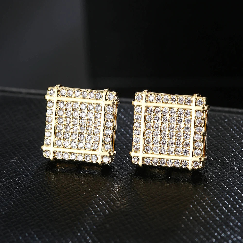 Emmaya Rock Hip Hop Iced Out Stud Earring for Men Male Ice Studded Zircon Gold Color Piercing Ear Accessories Hiphop Trend Jewel