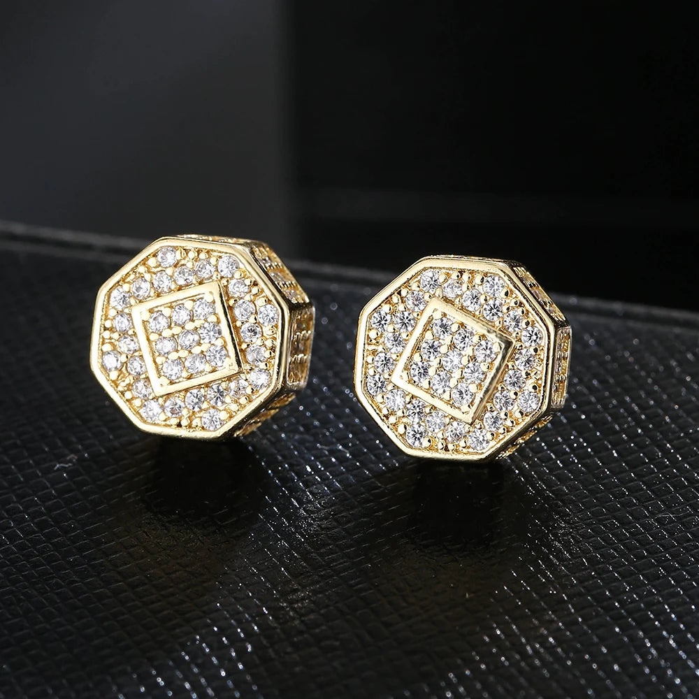 Emmaya Rock Hip Hop Iced Out Stud Earring for Men Male Ice Studded Zircon Gold Color Piercing Ear Accessories Hiphop Trend Jewel
