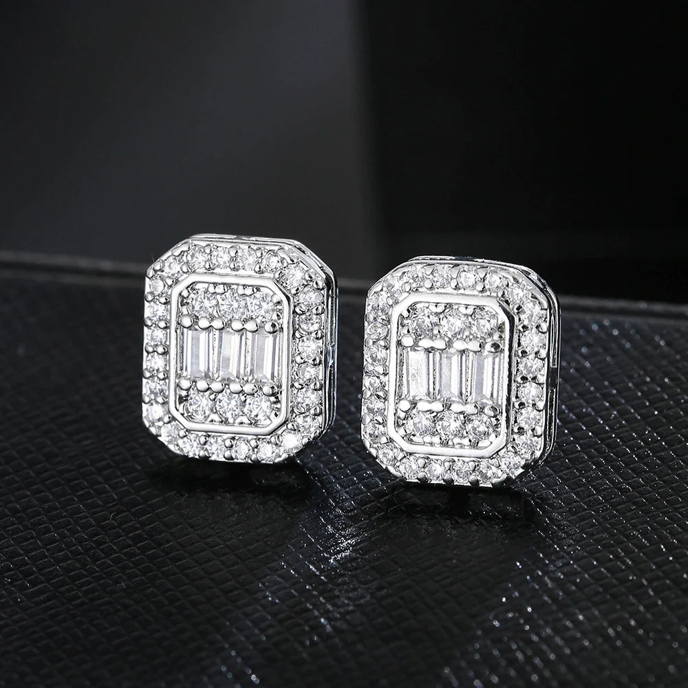 Emmaya Rock Hip Hop Iced Out Stud Earring for Men Male Ice Studded Zircon Gold Color Piercing Ear Accessories Hiphop Trend Jewel