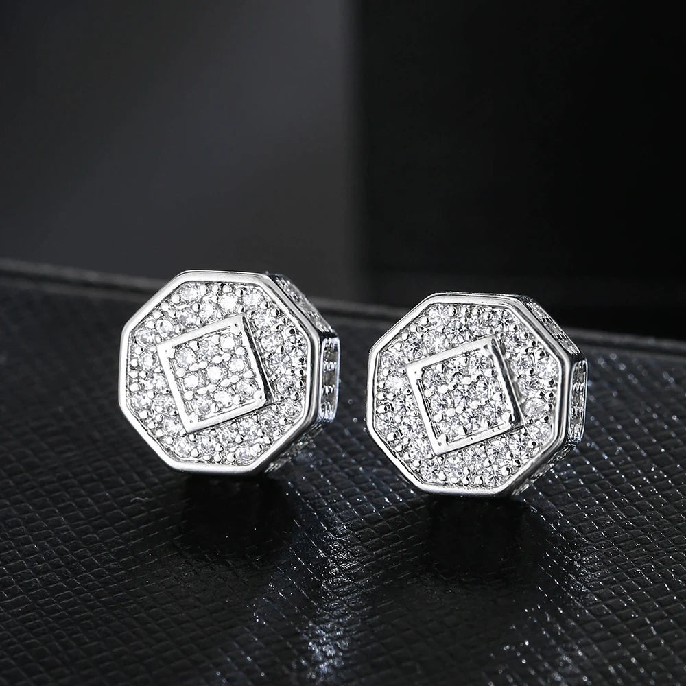 Emmaya Rock Hip Hop Iced Out Stud Earring for Men Male Ice Studded Zircon Gold Color Piercing Ear Accessories Hiphop Trend Jewel