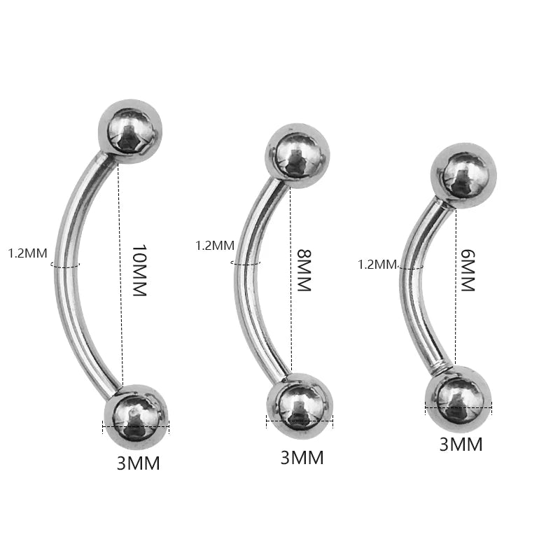 6Pcs Eyebrow Piercing Banana Shape Lip Ring Stainless Steel Curved Barbell Stud Helix Navel Cartilage Earring Body Jewelry