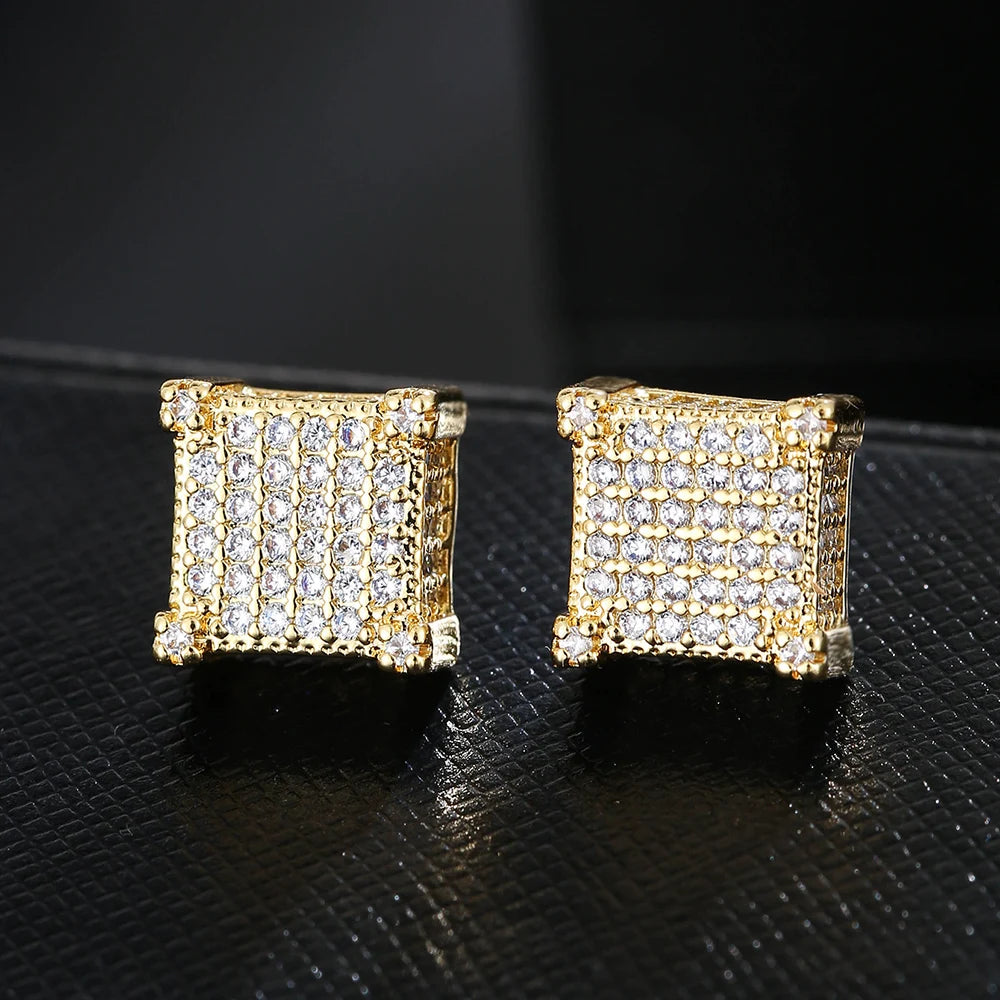 Emmaya Rock Hip Hop Iced Out Stud Earring for Men Male Ice Studded Zircon Gold Color Piercing Ear Accessories Hiphop Trend Jewel