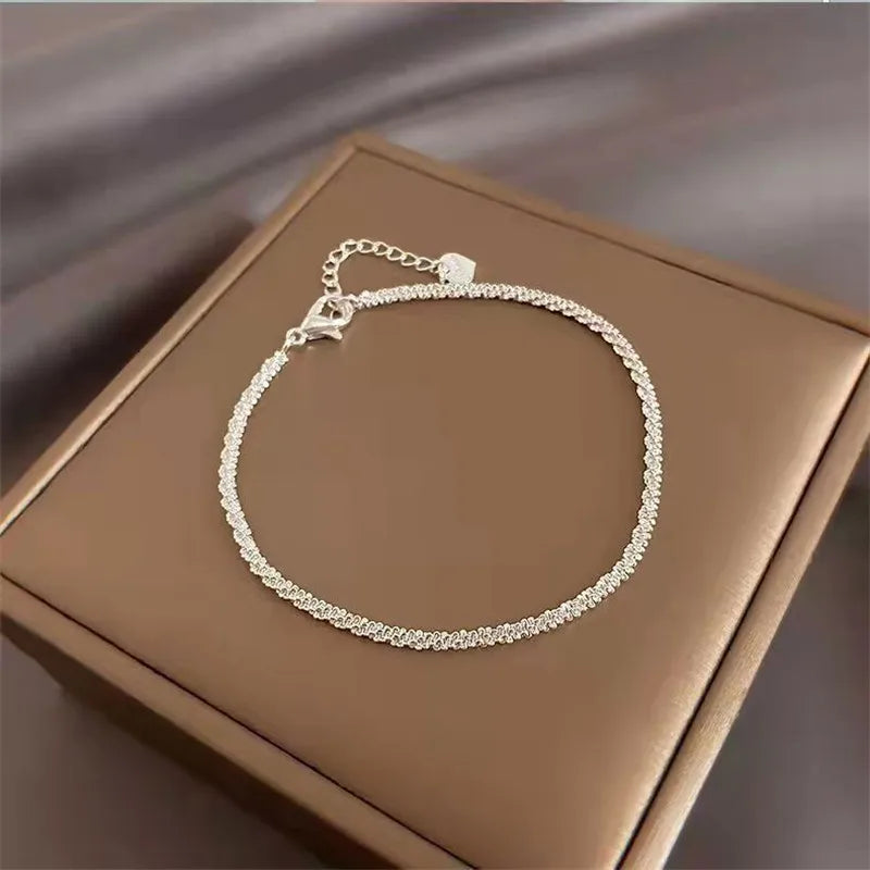 New Fashionable Silver Colour Double Layer Bracelet Simple Ladies Bracelet Delicate Jewellery Gift