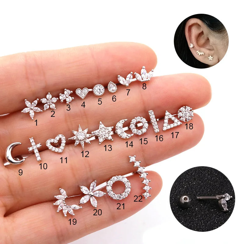 Fashion 316 Stainless Steel Mini Zircon Cartilage Piercing Stud Earring For Women Helix Tragus Piercing women's Body Jewelry 1pc