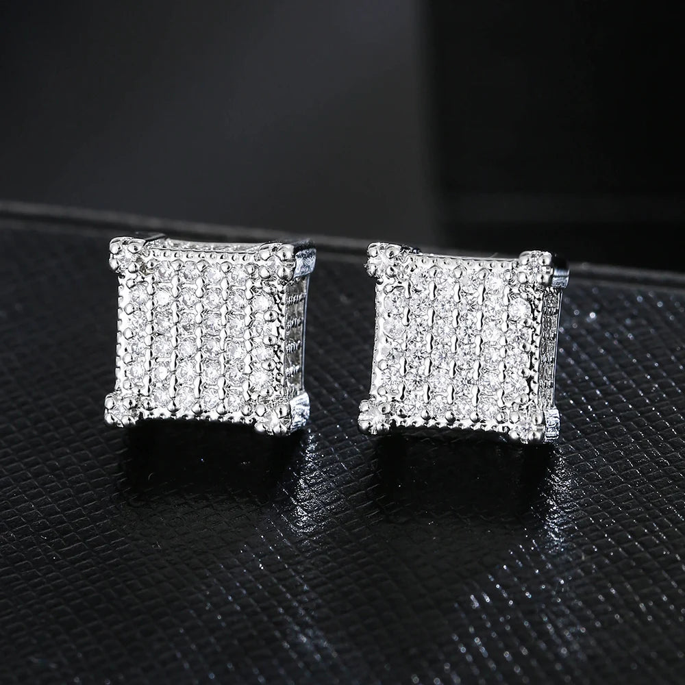 Emmaya Rock Hip Hop Iced Out Stud Earring for Men Male Ice Studded Zircon Gold Color Piercing Ear Accessories Hiphop Trend Jewel