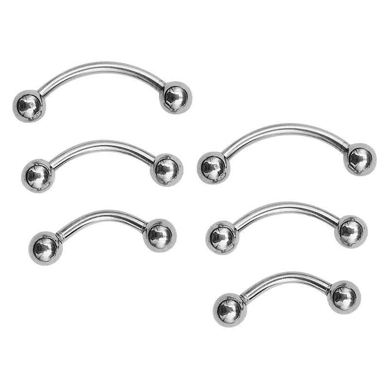 6Pcs Eyebrow Piercing Banana Shape Lip Ring Stainless Steel Curved Barbell Stud Helix Navel Cartilage Earring Body Jewelry