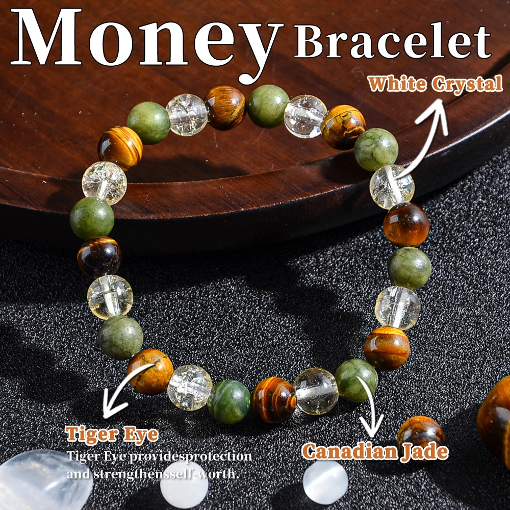 1PC Vintage Money Bracelet, Attract Wealth Bracelet - Canadian Jade, Bring Wealth, Income, Prosperity and Prosperity