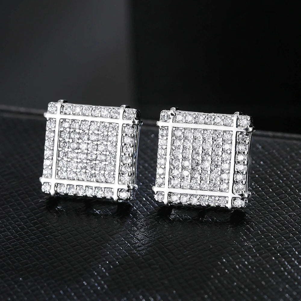 Emmaya Rock Hip Hop Iced Out Stud Earring for Men Male Ice Studded Zircon Gold Color Piercing Ear Accessories Hiphop Trend Jewel