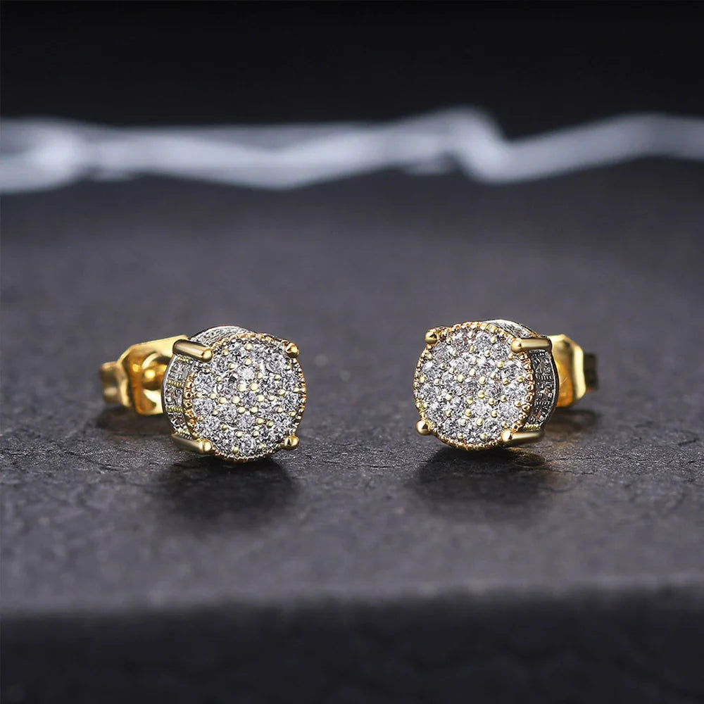 Emmaya Rock Hip Hop Iced Out Stud Earring for Men Male Ice Studded Zircon Gold Color Piercing Ear Accessories Hiphop Trend Jewel