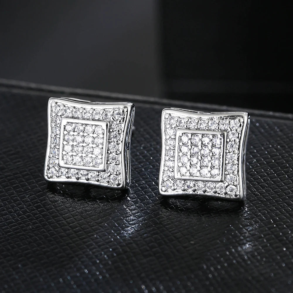 Emmaya Rock Hip Hop Iced Out Stud Earring for Men Male Ice Studded Zircon Gold Color Piercing Ear Accessories Hiphop Trend Jewel