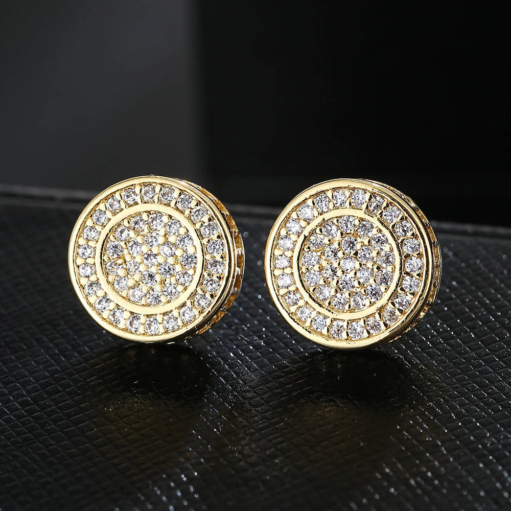 Emmaya Rock Hip Hop Iced Out Stud Earring for Men Male Ice Studded Zircon Gold Color Piercing Ear Accessories Hiphop Trend Jewel