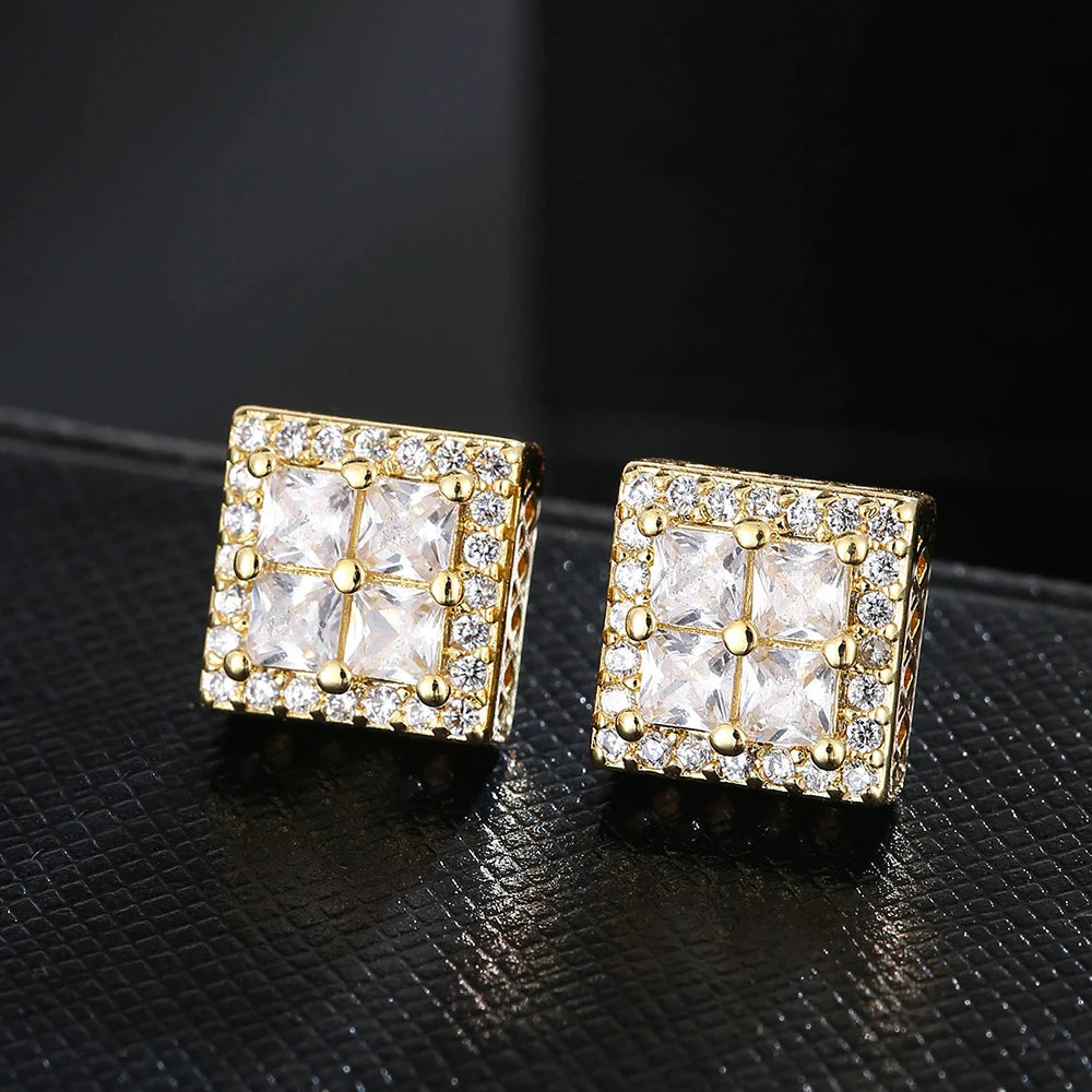 Emmaya Rock Hip Hop Iced Out Stud Earring for Men Male Ice Studded Zircon Gold Color Piercing Ear Accessories Hiphop Trend Jewel