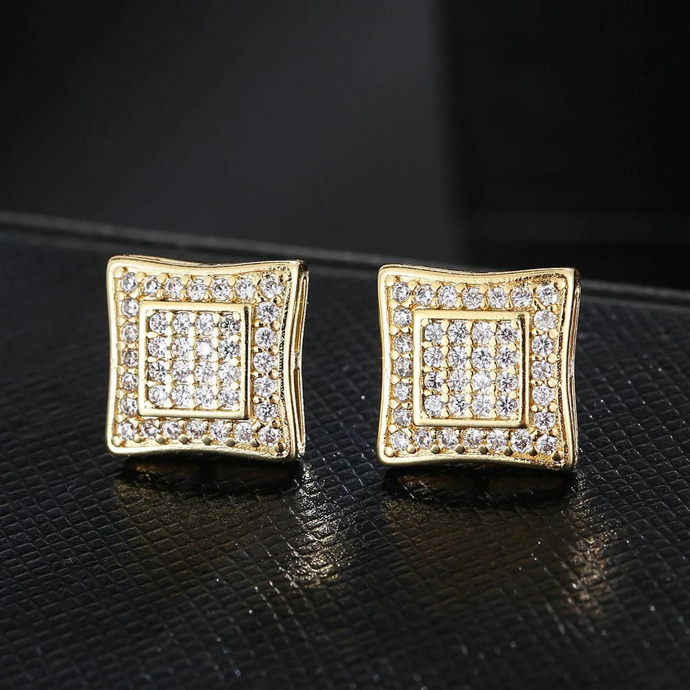 Emmaya Rock Hip Hop Iced Out Stud Earring for Men Male Ice Studded Zircon Gold Color Piercing Ear Accessories Hiphop Trend Jewel