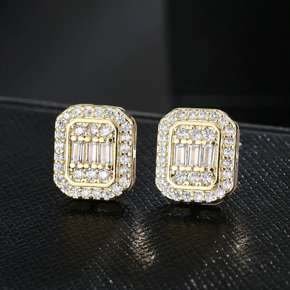 Emmaya Rock Hip Hop Iced Out Stud Earring for Men Male Ice Studded Zircon Gold Color Piercing Ear Accessories Hiphop Trend Jewel